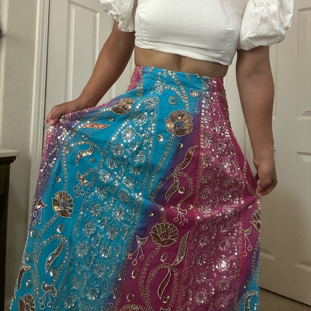 Blue and Pink Sequin Sequin A-Line Skirt